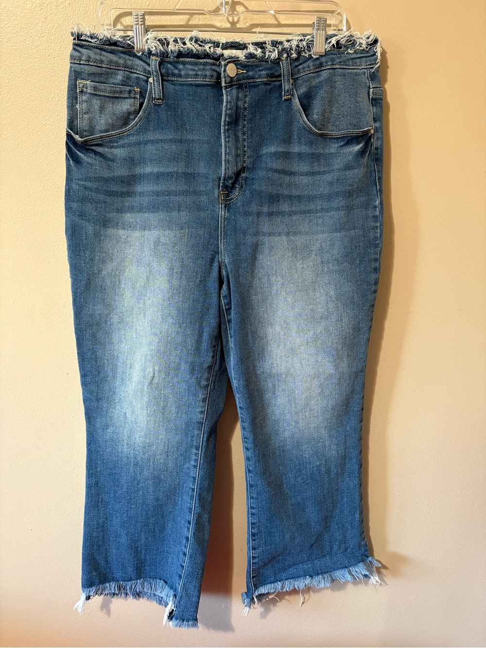 Risen High Rise Frayed Hem Crop Ankle Jeans Womens size 2XL